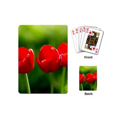 Three Red Tulips, Green Background Playing Cards (mini) by FunnyCow