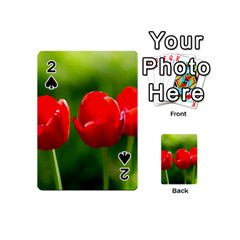 Three Red Tulips, Green Background Playing Cards 54 (mini) by FunnyCow