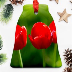 Three Red Tulips, Green Background Bell Ornament (two Sides) by FunnyCow