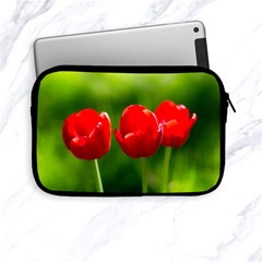 Three Red Tulips, Green Background Apple Ipad Mini Zipper Cases by FunnyCow