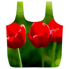 Three Red Tulips, Green Background Full Print Recycle Bag (xl) by FunnyCow