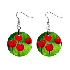 Red Tulip Flowers, Sunny Day Mini Button Earrings by FunnyCow