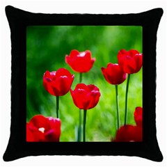 Red Tulip Flowers, Sunny Day Throw Pillow Case (black) by FunnyCow