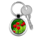 Red Tulip Flowers, Sunny Day Key Chains (Round)  Front