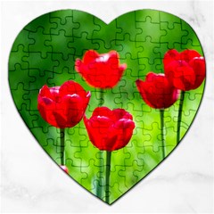 Red Tulip Flowers, Sunny Day Jigsaw Puzzle (heart) by FunnyCow