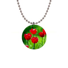 Red Tulip Flowers, Sunny Day Button Necklaces by FunnyCow