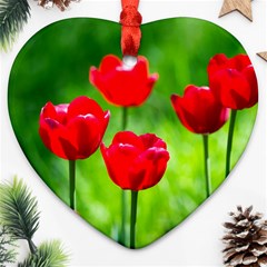 Red Tulip Flowers, Sunny Day Heart Ornament (two Sides) by FunnyCow