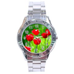 Red Tulip Flowers, Sunny Day Stainless Steel Analogue Watch by FunnyCow