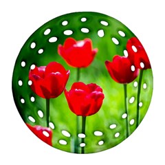 Red Tulip Flowers, Sunny Day Ornament (round Filigree) by FunnyCow