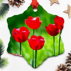 Red Tulip Flowers, Sunny Day Ornament (snowflake) by FunnyCow