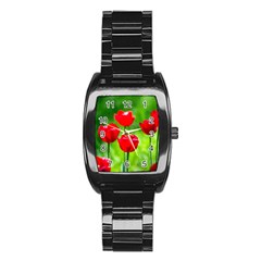 Red Tulip Flowers, Sunny Day Stainless Steel Barrel Watch by FunnyCow