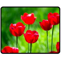 Red Tulip Flowers, Sunny Day Double Sided Fleece Blanket (medium)  by FunnyCow