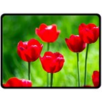 Red Tulip Flowers, Sunny Day Double Sided Fleece Blanket (Large)  80 x60  Blanket Back