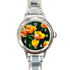 Yellow Orange Tulip Flowers Round Italian Charm Watch by FunnyCow