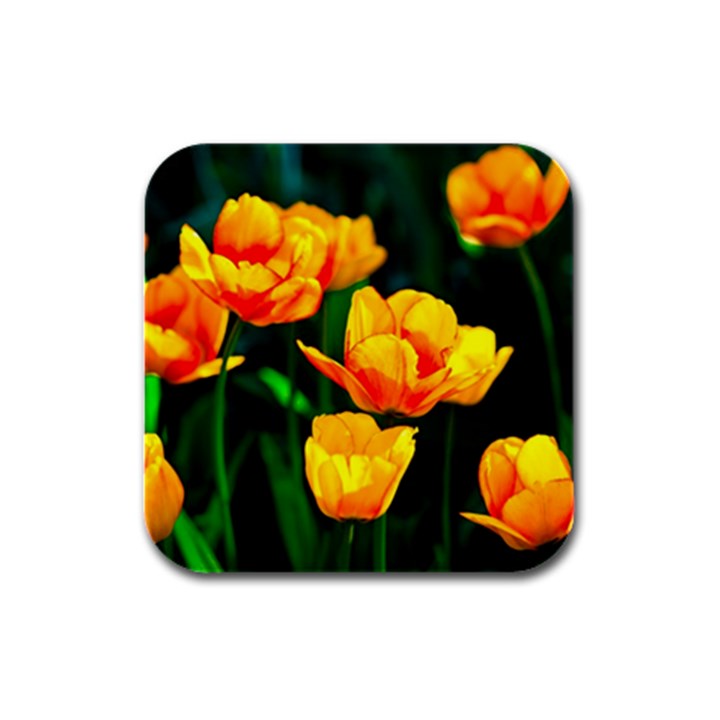 Yellow Orange Tulip Flowers Rubber Square Coaster (4 pack) 