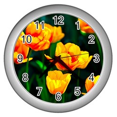 Yellow Orange Tulip Flowers Wall Clock (silver) by FunnyCow