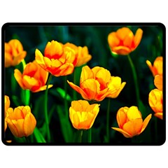 Yellow Orange Tulip Flowers Fleece Blanket (large)  by FunnyCow