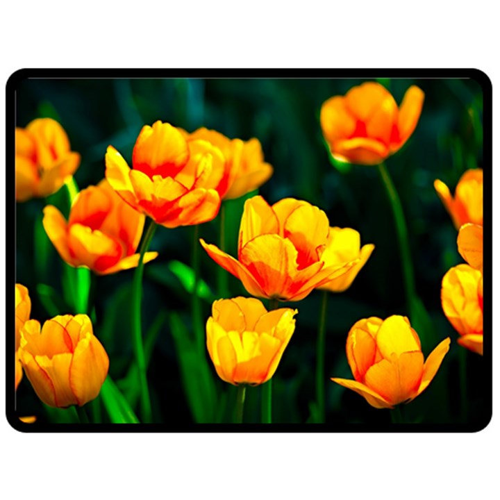 Yellow Orange Tulip Flowers Fleece Blanket (Large) 