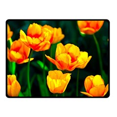 Yellow Orange Tulip Flowers Fleece Blanket (small) by FunnyCow