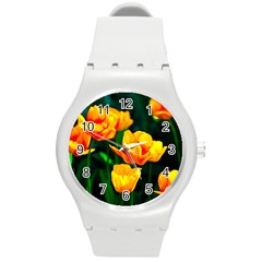 Yellow Orange Tulip Flowers Round Plastic Sport Watch (m) by FunnyCow