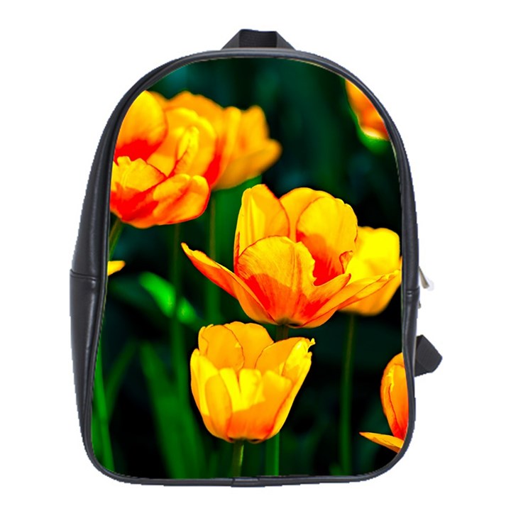 Yellow Orange Tulip Flowers School Bag (XL)