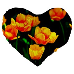 Yellow Orange Tulip Flowers Large 19  Premium Heart Shape Cushions by FunnyCow