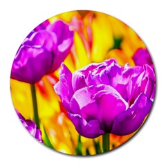 Violet Tulip Flowers Round Mousepads by FunnyCow