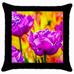 Violet Tulip Flowers Throw Pillow Case (black) by FunnyCow