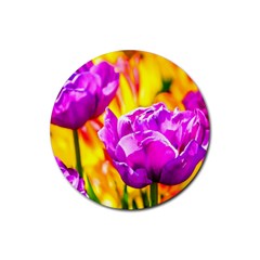 Violet Tulip Flowers Rubber Round Coaster (4 Pack)  by FunnyCow