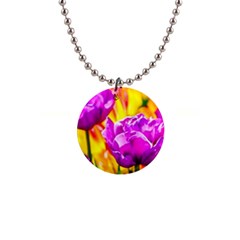 Violet Tulip Flowers Button Necklaces by FunnyCow