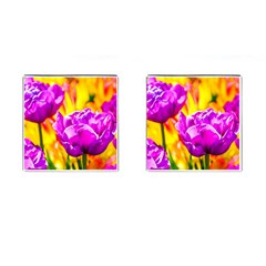 Violet Tulip Flowers Cufflinks (square) by FunnyCow