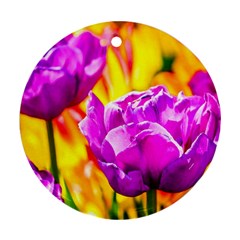 Violet Tulip Flowers Round Ornament (two Sides) by FunnyCow