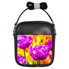 Violet Tulip Flowers Girls Sling Bag by FunnyCow