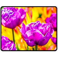 Violet Tulip Flowers Fleece Blanket (medium)  by FunnyCow