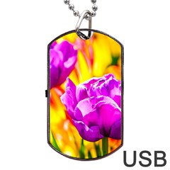 Violet Tulip Flowers Dog Tag Usb Flash (one Side) by FunnyCow