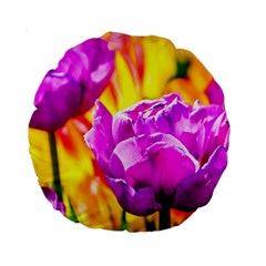 Violet Tulip Flowers Standard 15  Premium Round Cushions by FunnyCow