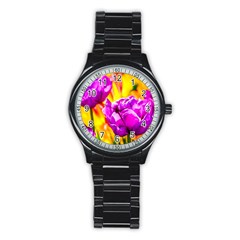 Violet Tulip Flowers Stainless Steel Round Watch by FunnyCow