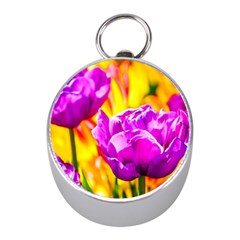 Violet Tulip Flowers Mini Silver Compasses by FunnyCow