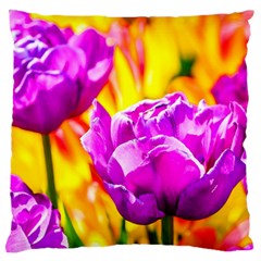 Violet Tulip Flowers Large Flano Cushion Case (two Sides) by FunnyCow