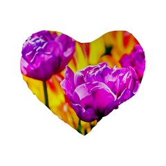 Violet Tulip Flowers Standard 16  Premium Flano Heart Shape Cushions by FunnyCow