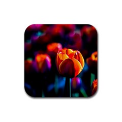 Red Tulips Rubber Coaster (square)  by FunnyCow