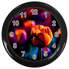 Red Tulips Wall Clock (black) by FunnyCow