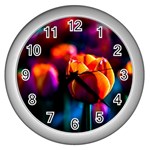 Red Tulips Wall Clock (Silver) Front