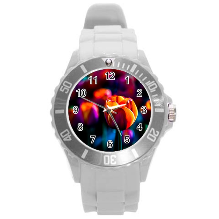 Red Tulips Round Plastic Sport Watch (L)