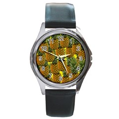 Tropical Pineapple Round Metal Watch