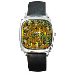 Tropical Pineapple Square Metal Watch