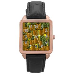 Tropical Pineapple Rose Gold Leather Watch 