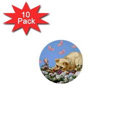 Cat And Butterflies 1  Mini Buttons (10 Pack)  by snowwhitegirl