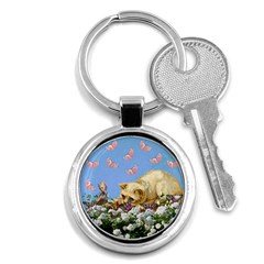 Cat And Butterflies Key Chains (round)  by snowwhitegirl