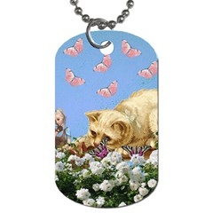 Cat And Butterflies Dog Tag (one Side) by snowwhitegirl